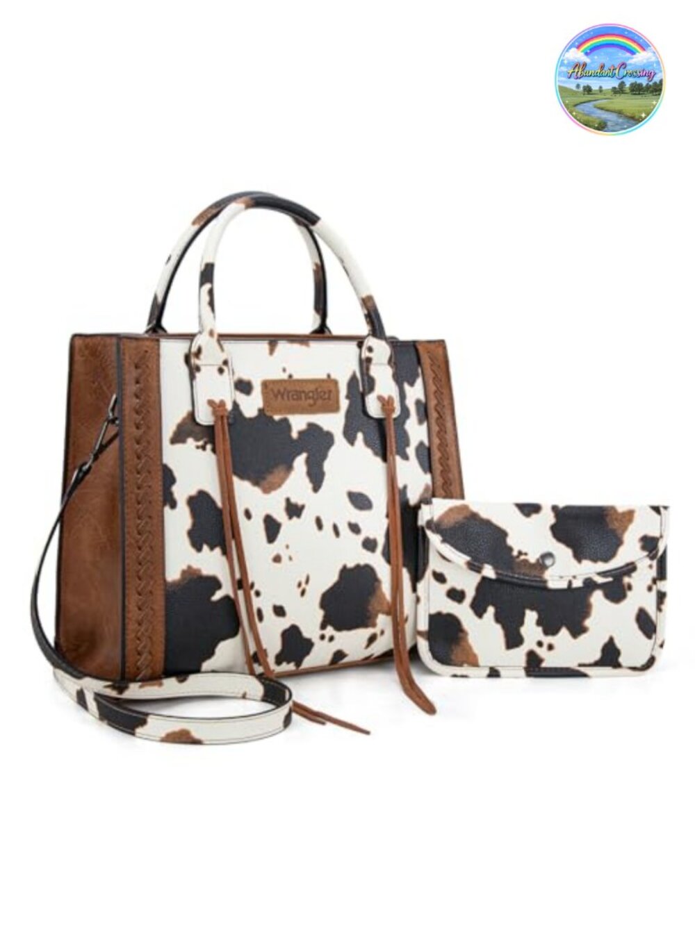 Wrangler Cowhide Print Tote Bag with Wallet Set Vegan Leather Western Purse